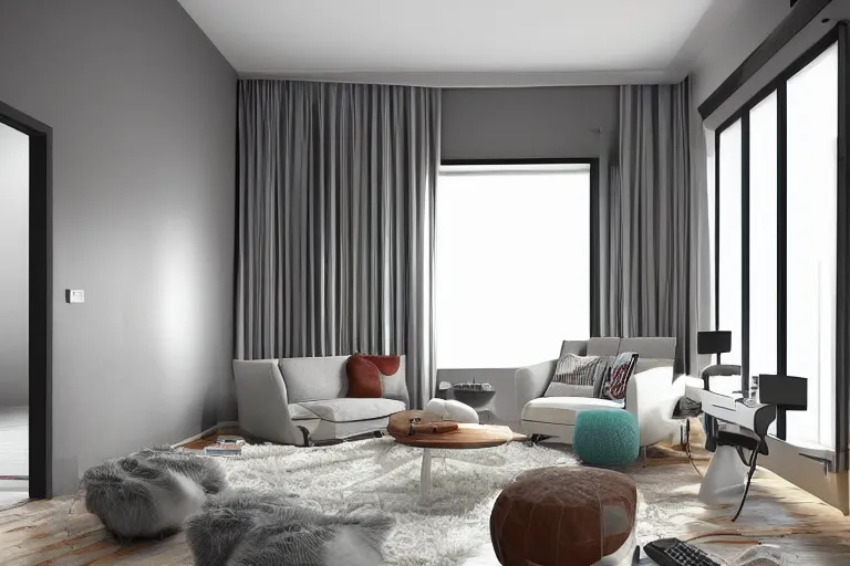 Image similar to cozy bauhaus room interior design with computer