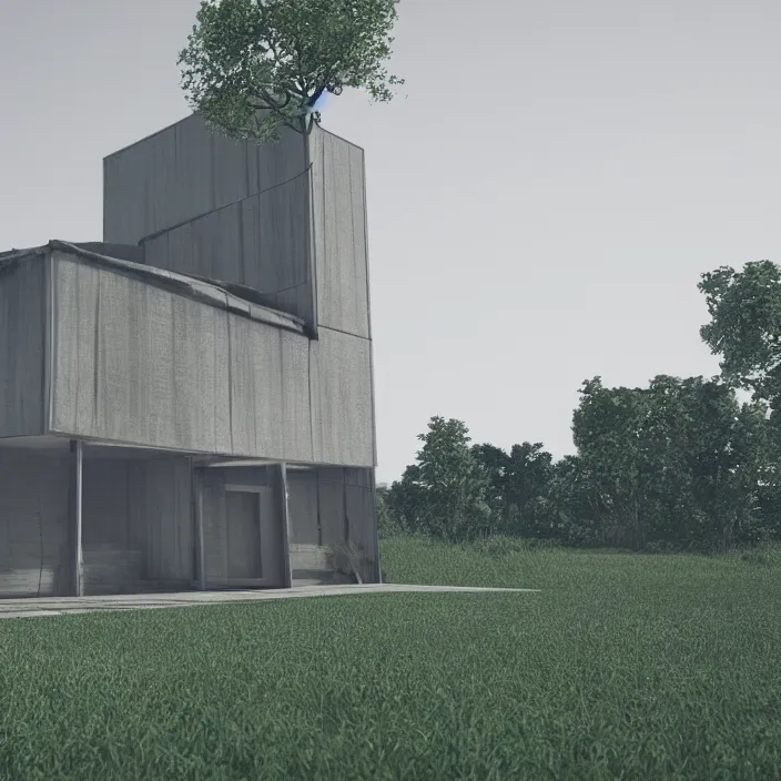 Image similar to a building in a serene landscape, octane render