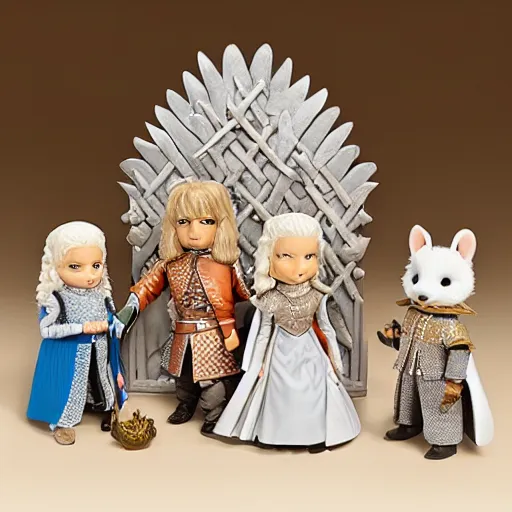 Prompt: a game of thrones themed calico critters set