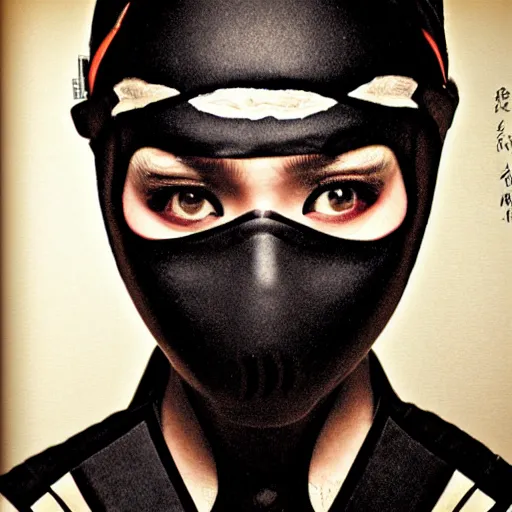 Image similar to photo of a beautiful female ninja, japanese, symmetrical face, gorgeous, high detail,