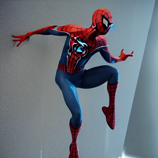 Prompt: still photo of spider - man, highly detailed, photorealistic portrait, bright studio setting, studio lighting, crisp quality and light reflections, unreal engine 5 quality render