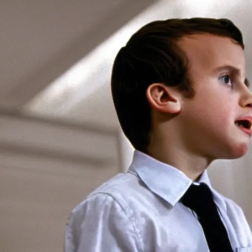 Prompt: child Emmanuel Macron in American Psycho (1999)