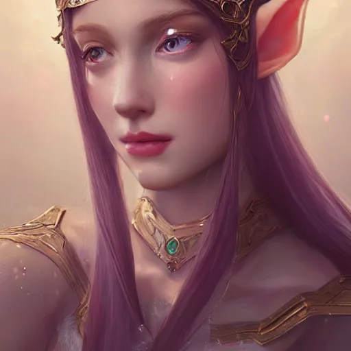 Image similar to Portrait of a young, beautiful and elegant elf queen, full of details, matte painting, concept art, smooth, by Ina Wong and wlop ，trending on cgsociety and artstation，8kHDR，light effect，-H 768