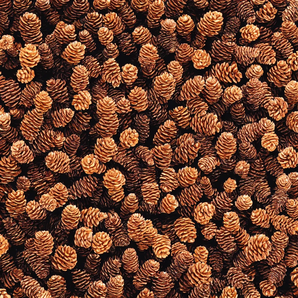 Prompt: top-down view of pinecones on top of a wooden table, 4k, photorealistic