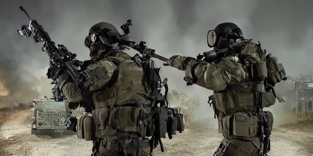 Prompt: spec ops infiltration on dark house night vision fire weapon tactical swat team