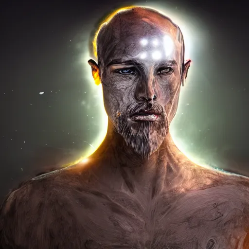 Image similar to a male wizard, glowing, frontal view, cool looking, sharp details, photoshop