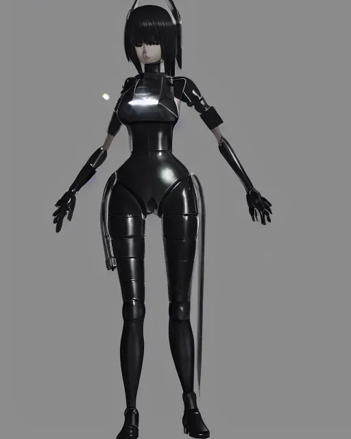 Prompt: CAD screenshot of a realistic android bodyguard modeled after 2B from Nier Automata and with slender body type and prominent ceramic hex tile armor plates, solidworks, catia, autodesk inventor, unreal engine, gynoid cad design inspired by Masamune Shirow and Nier Automata and Ross Tran, product showcase, octane render 8k