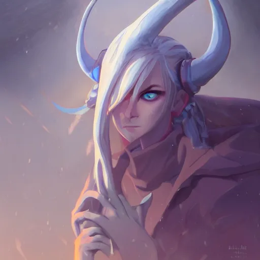 Image similar to a pale demoness with yellow eyes and horns wearing a jacket, highly detailed, digital painting, artstation, matte, by makoto shinkai, animation style