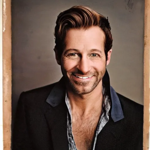 Image similar to a headshot portrait of a happy handsome masculine gay man by Annie Leibovitz