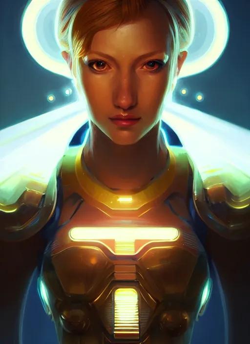 Image similar to portrait of samus aran, intricate, elegant, glowing lights, highly detailed, digital painting, artstation, concept art, smooth, sharp focus, illustration, art by wlop, mars ravelo and greg rutkowski