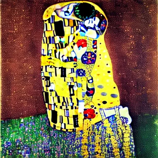 Prompt: Klimt's The Kiss but painted by Vincent Van Gogh