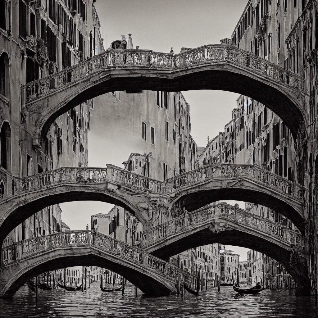 Image similar to venice bridges puzzle by piranesi, composition, cinematic, rule, grid