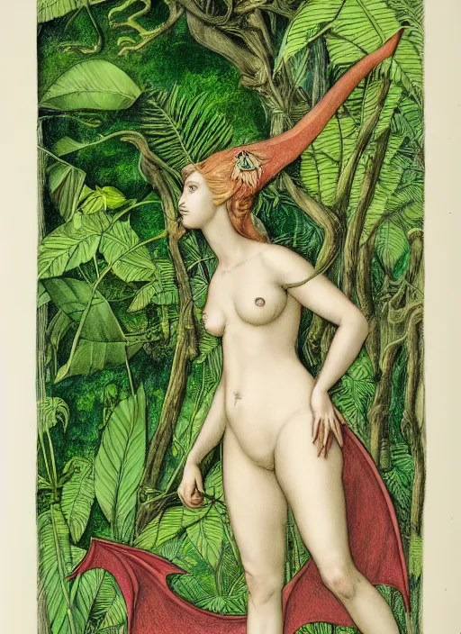 Prompt: mother of dragons in a tropical forest, john james audubon, intaglio, sharp focus