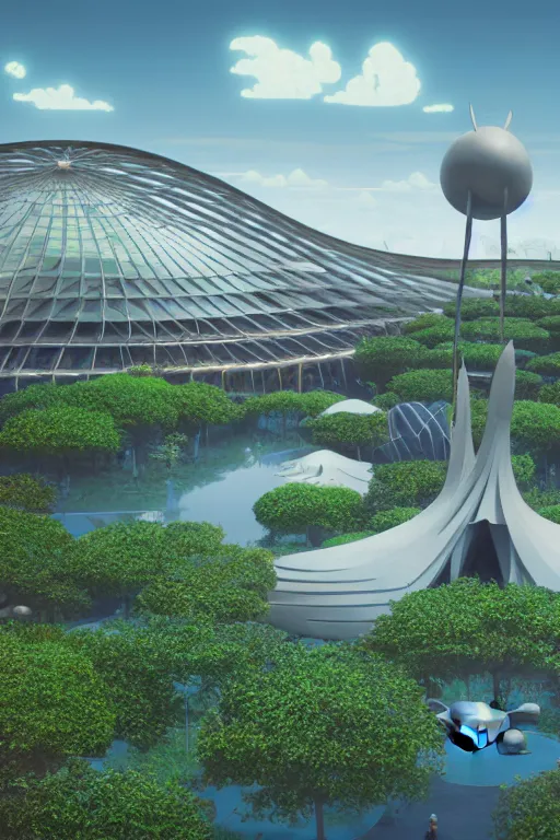 Image similar to expo 6 7 pavillion, solarpunk, studio ghibli, jean - baptiste monge, octane render, 4 k, symmetry