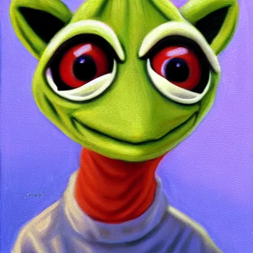 Prompt: painting of kermit in the style of margaret keane.