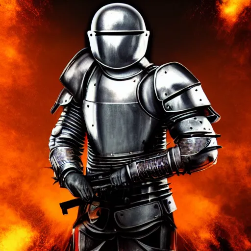 Prompt: knight in plate armor holding a machine gun, cinematic dramatic high quality 4 k poster