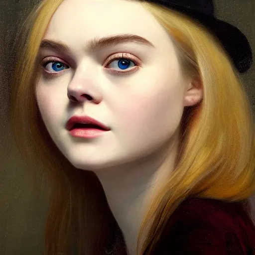 Prompt: portrait of a elle fanning through a peephole, detailed realism face in painting, detailed beautiful portrait, oil painting masterpiece, 8 k resolution, smooth, sharp focus, trending on artstation, by rembrandt