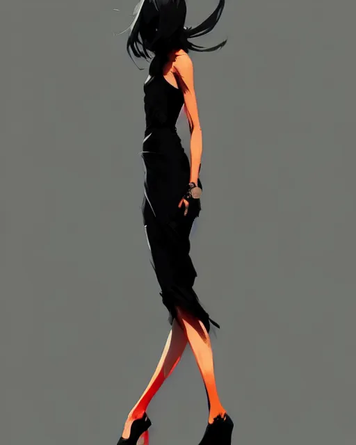 Image similar to a ultradetailed beautiful panting of a stylish woman wearing a black dress, by conrad roset, greg rutkowski and makoto shinkai, trending on artstation
