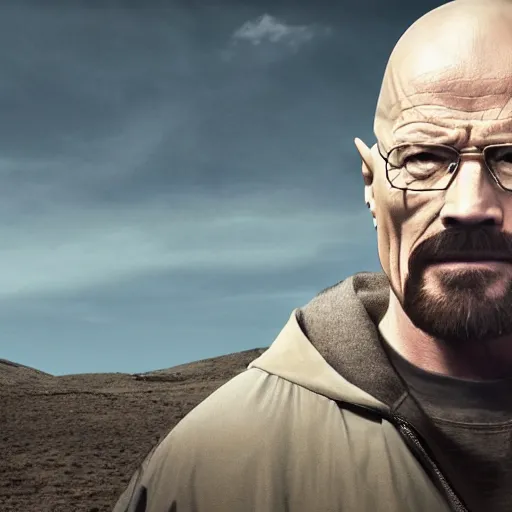 Image similar to walter white from breaking bad with dwayne rock johnson's face, 4 k, realistic