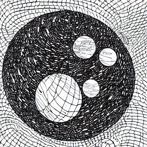 Image similar to black and white ink doodle illustration of a hippo shaped planet in interstellar space, style by peter deligdisch, peterdraws