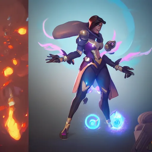 Image similar to a magic mechanic using magic powers to rebuild and restore a planet. overwatch character, concept art, character design, artstation trending, by rossdraws, wlop, greg rutkowski, greg manchess