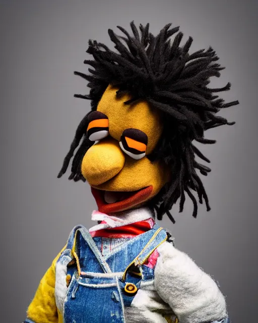 Image similar to playboi carti as a muppet. highly detailed felt. hyper real photo. 4 k.