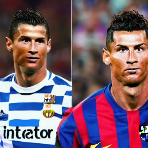 Image similar to photo of a hybrid between Lionel Messi and Cristiano Ronaldo