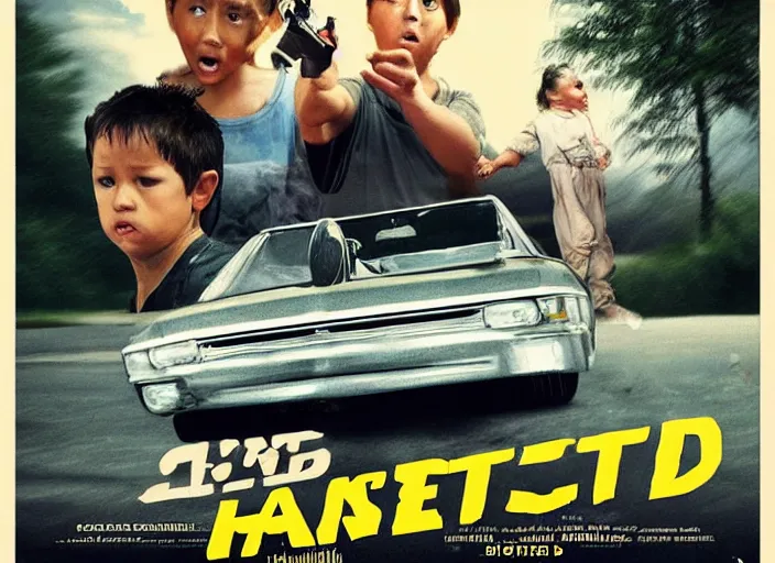 Prompt: hunted car chasing a child, movie poster