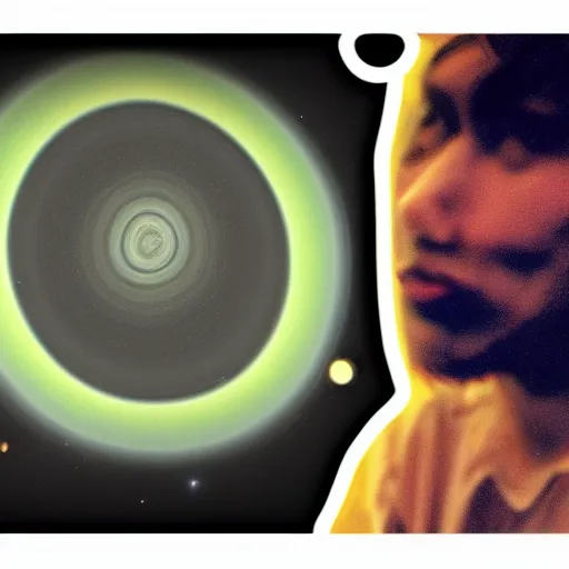 Image similar to jacob collier on space touching saturn rings in space darkness