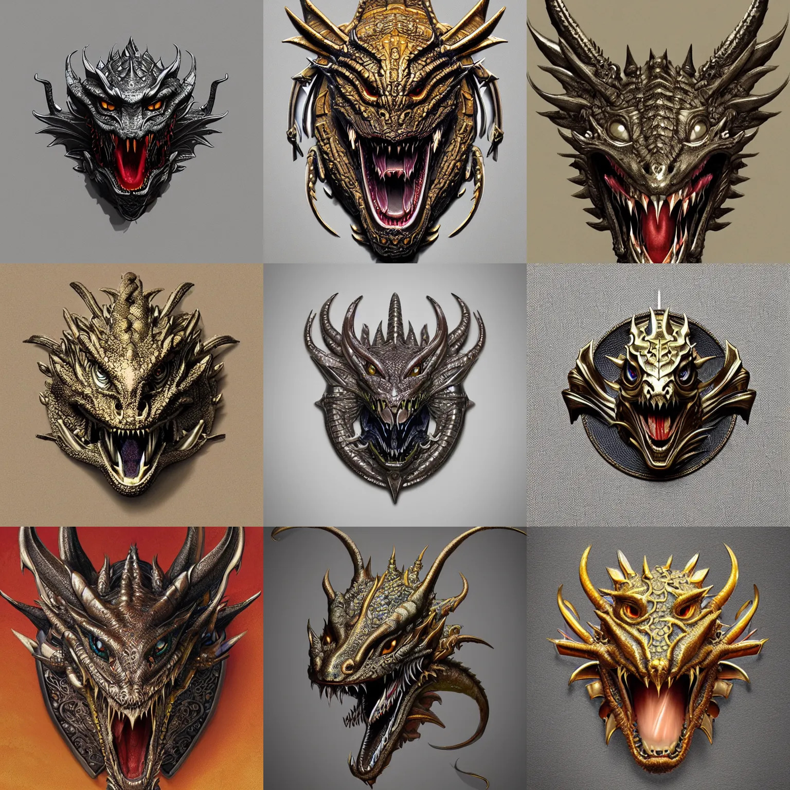Prompt: metal decorative dragon monster head high - relief badge, highly detailed, digital painting, artstation, concept art, smooth, sharp focus, illustration, artstation, art by giger and greg rutkowski and hikari shimoda and edmund blair leighton and charlie bowater