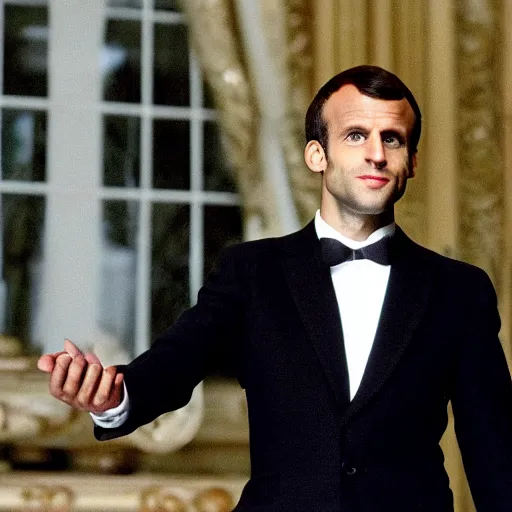 Image similar to Emmanuel Macron wearing François 1er costume in American Psycho (1999)