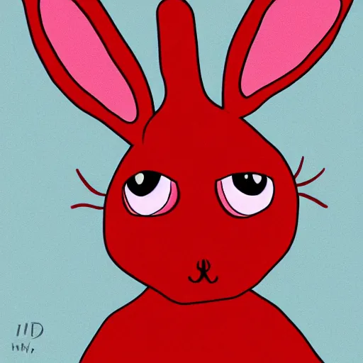 Prompt: an ilustration of a red humanoid rabbit in the style of Lewis Trondheim