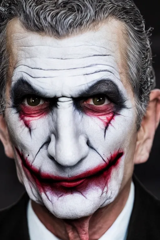Prompt: Jean Lassalle wearing Joker makeup, 4k, highly detailed