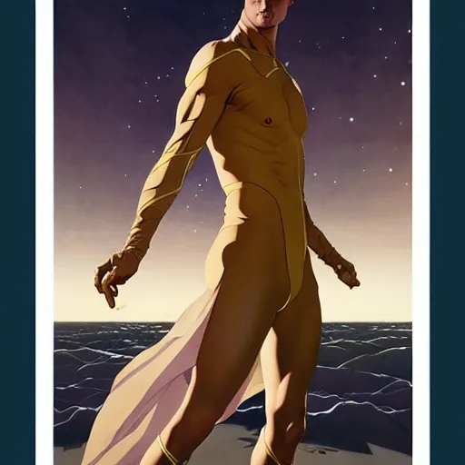 Image similar to art by joshua middleton, a tall chrome - skinned god walks the earth,