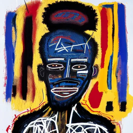 Image similar to A extremely highly detailed majestic hi-res beautiful immaculate head and shoulders painting of a strong black african man by Jean-Michel Basquiat, 8k, high textures, hyper sharp, insanely detailed and intricate, super detailed, 4k HDR high quality