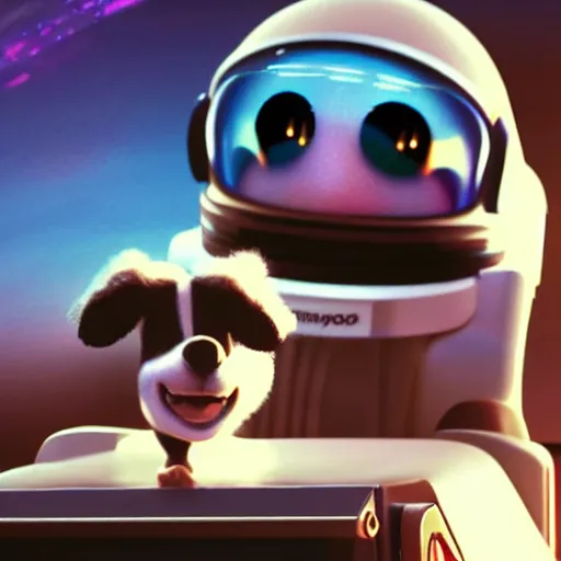 Image similar to astronaut dog character by Disney Pixar Animation Studios, dark background