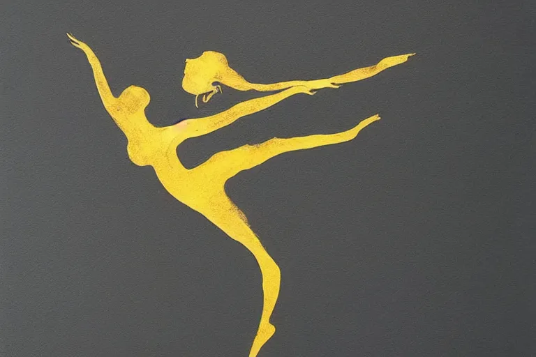 Prompt: beautiful serene gymnastics, healing through motion, life, minimalistic golden and ink airbrush painting on white background