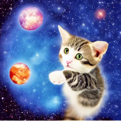 Image similar to cute cat falling into the galaxy