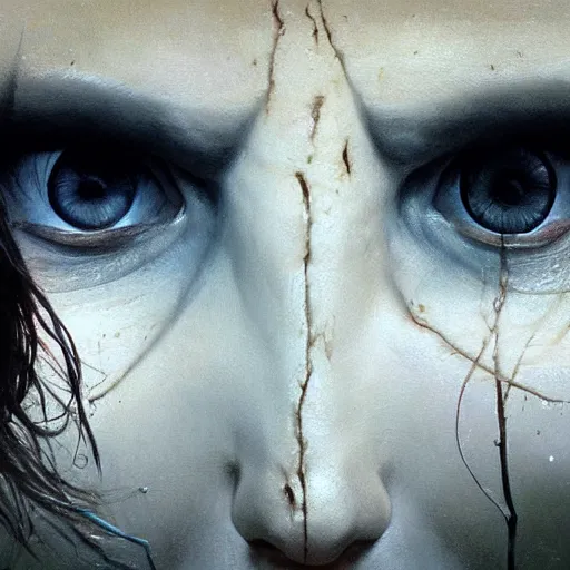 Prompt: close-up of an eye of a woman, art by Greg Rutkowski and Zdzisław Beksiński