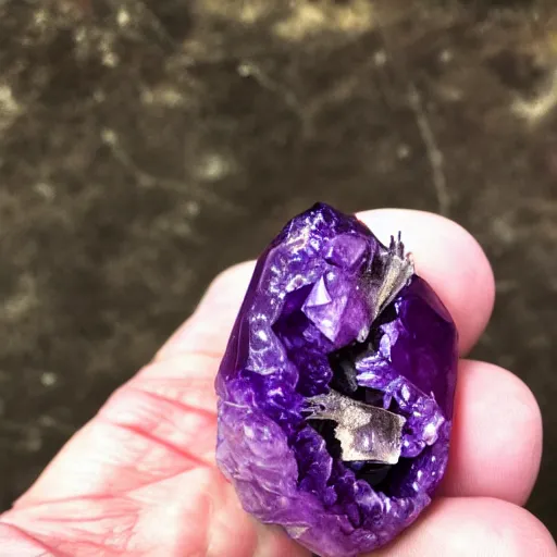 Prompt: dragon skeleton in an amethyst geode (((in an amethyst geode)))