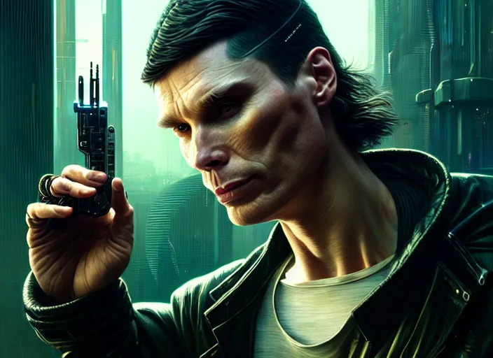 Prompt: portrait shot of cillian murphy in cyberpunk 2 0 7 7, intricate, elegant, highly detailed, centered, digital painting, artstation, concept art, smooth, sharp focus, illustration, artgerm, tomasz alen kopera, peter mohrbacher, donato giancola, joseph christian leyendecker, wlop, boris vallejo