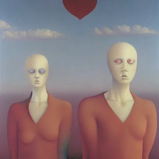 Image similar to the lovers by rene magritte and beksinski