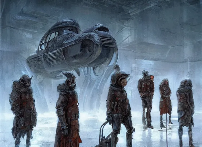 Prompt: concept art of group of high tech nomads from the future exploring abandoned laboratory from cold war era, apocalyptic road warrior vibe, an ultrafine detailed painting by by karol bak and filip hodas, trending on deviantart, pop surrealism, whimsical, lowbrow, perfect symmetrical face, sharp focus, octane, masterpiece