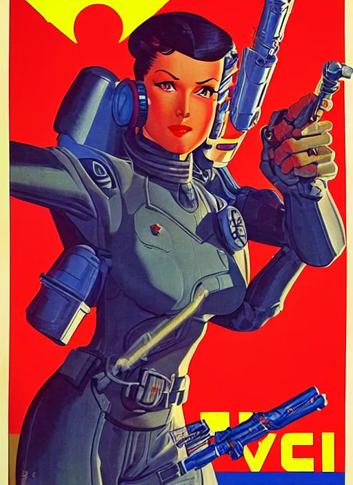 Prompt: soviet propaganda poster. cyberpunk mech pilot. portrait by jean giraud and anton otto fischer and john philip falter and will eisner and gil elvgren. realistic proportions. character art. science fiction d & d. tf 2, overwatch.