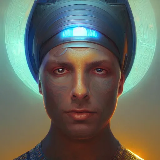 Image similar to highly detailed portrait of ra the egyptian god, intricate alien technology, stephen bliss, unreal engine, fantasy art by greg rutkowski, loish, rhads, ferdinand knab, makoto shinkai and lois van baarle, ilya kuvshinov, rossdraws, tom bagshaw, global illumination, radiant light, detailed and intricate environment