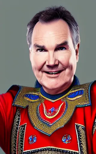 Image similar to Norm MacDonald wearing Mongolian armor, high angle, iPhone selfie