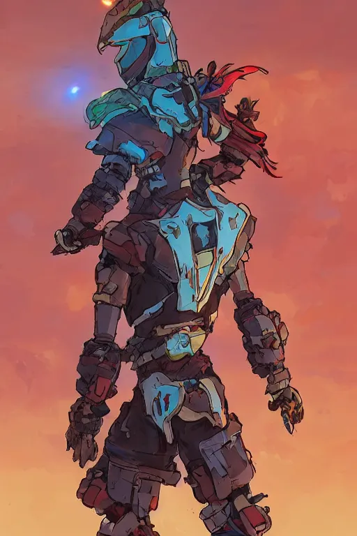 Image similar to combination suit armor aloy horizon forbidden west horizon zero dawn robot ninja mask helmet backpack tribal, art gta 5 comics, official fanart behance hd artstation by jesper ejsing, by rhads, makoto shinkai and lois van baarle, ilya kuvshinov, ossdraws radiating a glowing aura cgi rtx 2 0 2 2