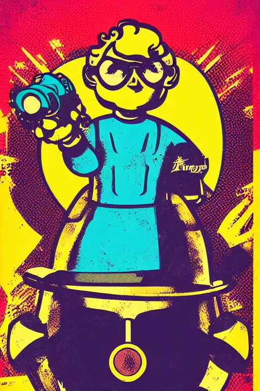 Image similar to fallout 7 6 retro futurist illustration art by butcher billy, sticker, colorful, illustration, highly detailed, simple, smooth and clean vector curves, no jagged lines, vector art, smooth andy warhol style