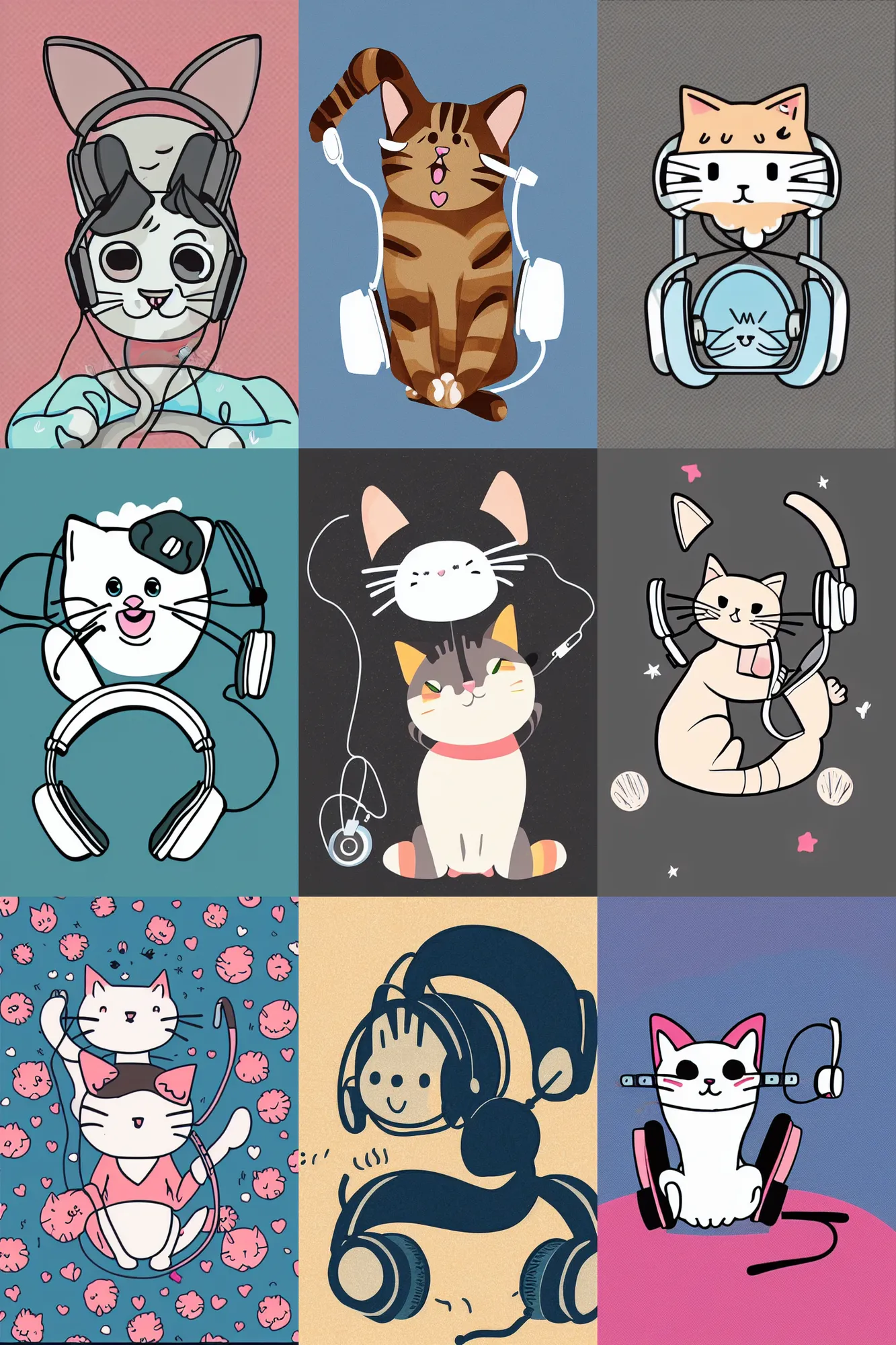 Image similar to Kawaii illustration of a cat listening to music on headphones