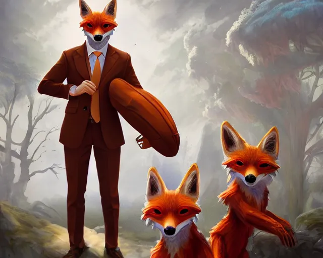 Image similar to award - winning extremely detailed fantasy art of a cute male anthropomorphic vulpes vulpes fulva teacher wearing suit working at a primary school, 4 k cinematic still photography, dramatic lighting